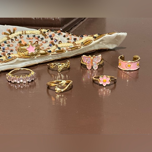Gold and Pink Butterfly Ring Set - Picture 7 of 8
